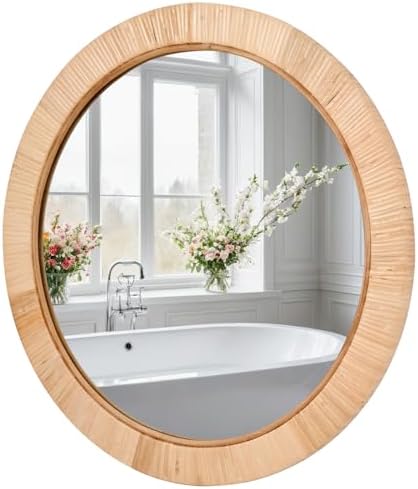 FUIN 20" Boho Round Rattan Mirror – Handwoven Wicker Wall Mirror - Image 2