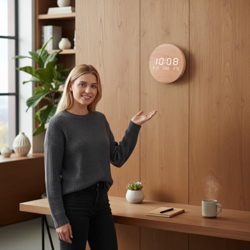 Wooden Silent Non-Ticking Wall Clock, Wood Moon Cordless Aesthetic Modern Alarm - Image 6