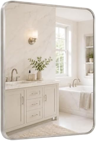 30x36 Inch Brushed Nickel Rounded Rectangle Bathroom Vanity Mirror by Pocetry