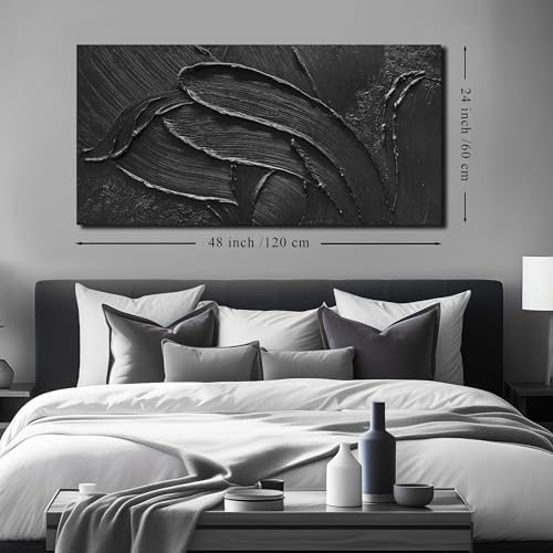 3D Hand Painted Abstract Canvas Wall Art Black Art Wall Decor - Image 6