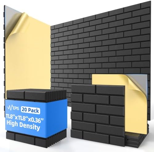 20 Pack Acoustic Panels with Self Adhesive, 11.8" X 11.8" X 0.36" High Density by NEPIS