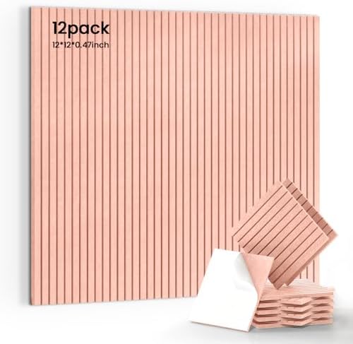 12 Pack Self-Adhesive Acoustic Wall Panels, 12x12 Inch-Pink by 100PolyesterAcousticPanel