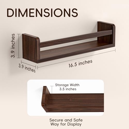 Floating Wall Nursery Book Shelves, 16.5 Inch, Walnut Color - Image 3