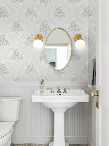Ismoon Floral Peel Stick Wallpaper Vintage White Grey Damask Wallpaper - Image 3
