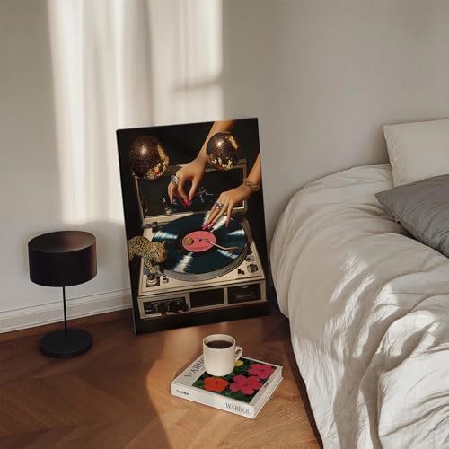 Framed Trendy Leopard Canvas Wall Art Set of 3, Funky Cheetah Music Vinyl - Image 5