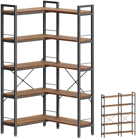 Huuger 5 Tier Bookshelf, L Shaped Corner Bookshelf by Huuger
