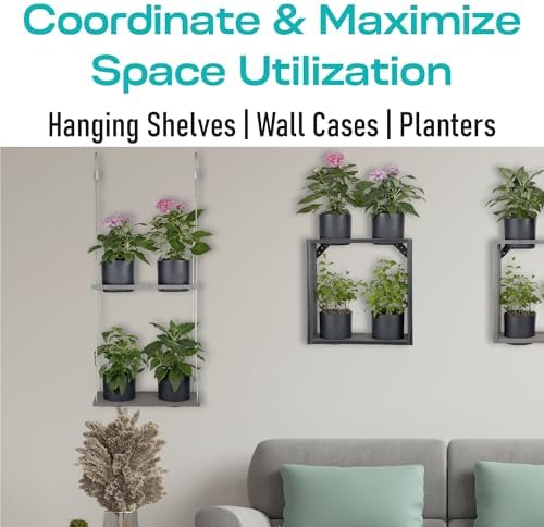 Hanging Planter Line, Plant Hanger, Stone Gray, 4 Pots Shelf - Image 2