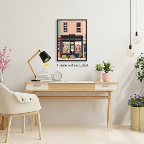 MWZUPQ Pink Bookshop Poster Book Wall Art The Bookshop On The Corner Paintings - Image 5