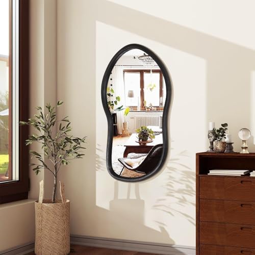 Wood Frame Mirror for Wall Black Irregular Asymmetrical Wall Mounted Mirror - Image 3