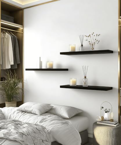 Black Wood Floating Shelves for Wall Shelf 24 Inch Set of 4 - Image 4