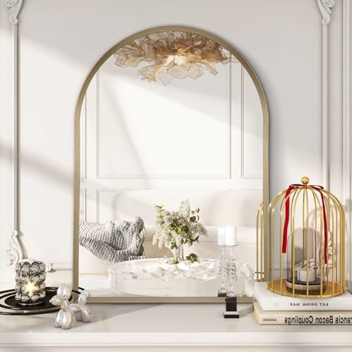 Bathroom Arched Wall Mirror Brushed Metal Vanity Wall Mounted Mirror - Image 4