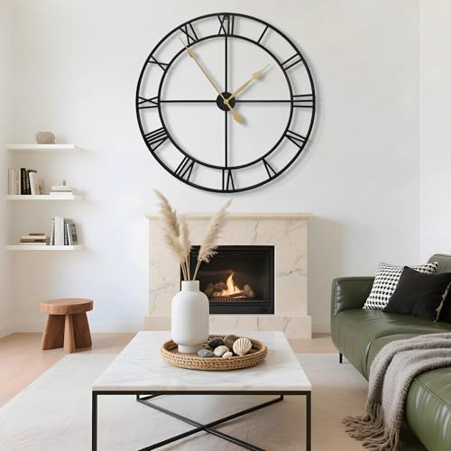 30" Extra Large Wall Clock, Silent Rustic Metal Wood Face Decorative Clock - Image 5