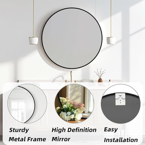 Circle Mirror 22 inch, Matte Black Metal Frame - Image 2