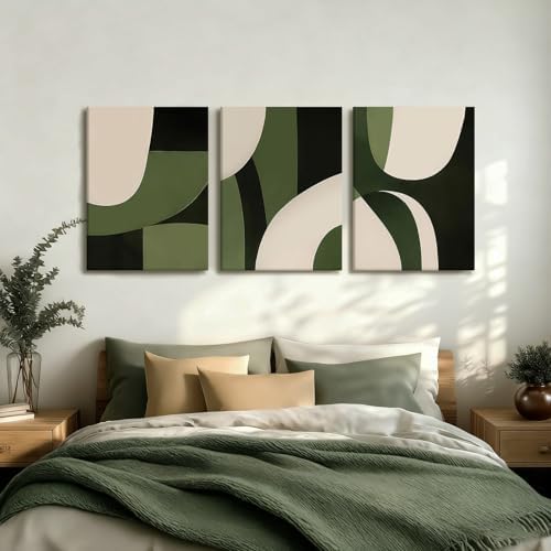NCCXNCC 3PCS green abstract geometric canvas wall art 12x16 inch framed - Image 3