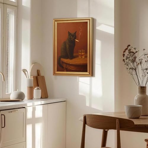 ICHZUMW Gold Framed Funny Black Cat Whiskey Vintage Canvas Wall Art 16x24In - Image 2