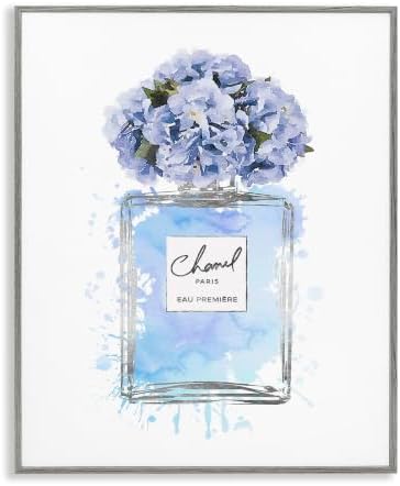 Blue Flowers Perfume Bottle Glam, 24 x 30 Inch Framed Giclée Print by StupellIndustries