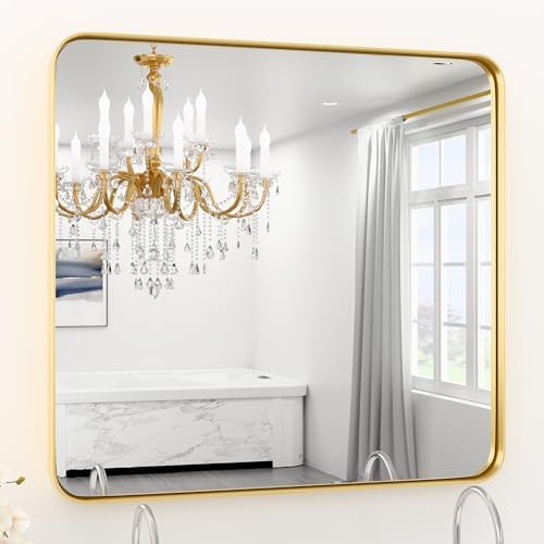 30"X30" Gold Bathroom Mirrors for Over Sink, Aluminum Frame by YYXW