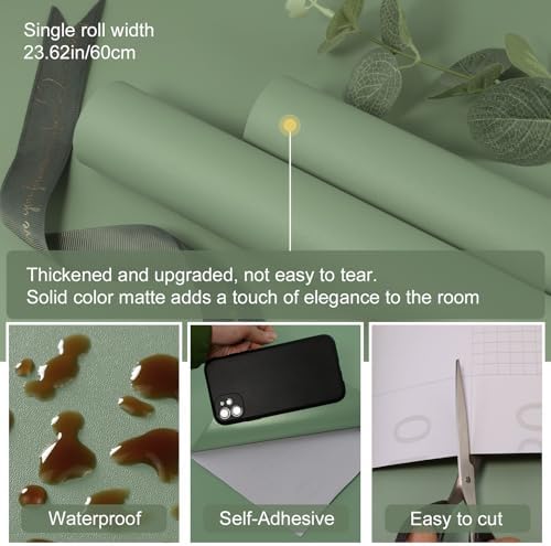 Sage Green Peel and Stick Wallpaper Solid Sage Green Contact Paper A Set of - Image 2
