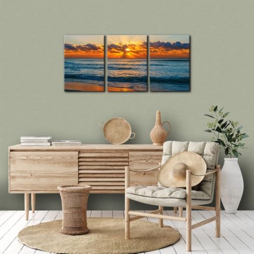 Pacimo 3 Pieces Sunset Tropical Beach Modern Canvas Wall Art Gallery Wrapped - Image 4