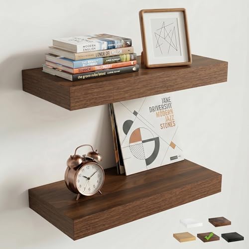 16 Inch Floating Shelves for Wall, Walnut Finish by FLYJOE
