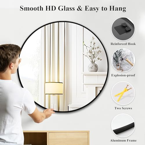 Black Round Mirror 26 Inch, Wall Circle Mirror - Image 6