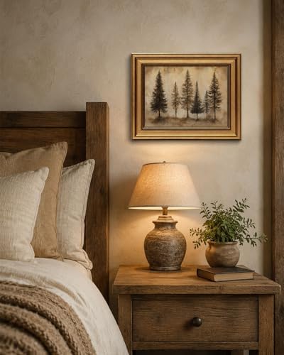 Gold Framed Wall Art, Vintage Pine Trees Canvas Prints, Rustic Nature Woodland - Image 5