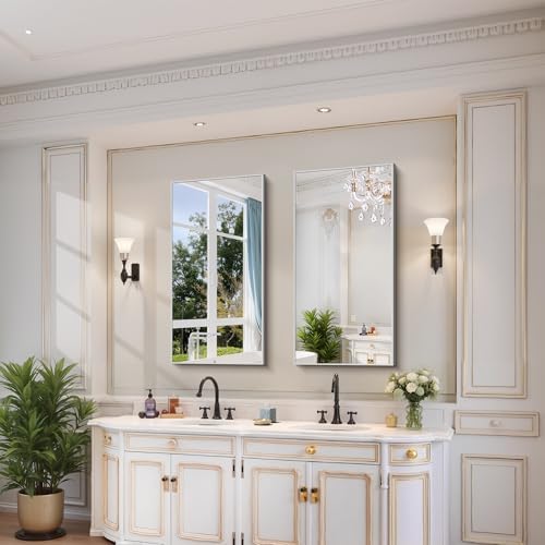 YIROMAN Bathroom Mirror 20"x40", Brushed Silver Bathroom Mirror - Image 2