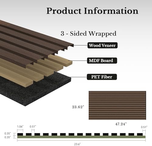 MISSDAY Wood Slat Acoustic Wall Panels, 2 Packs 47.2" x 23.6" Dark Walnut - Image 6