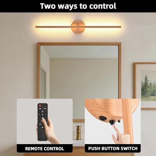 Wall Sconces Battery Operated Set of Two, Faux Wood Texture Finish Wall Lights - Image 5