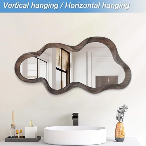 Asymmetrical Mirror, Wall Brown Irregular Wood Frame Wall Decorative Mirror - Image 5
