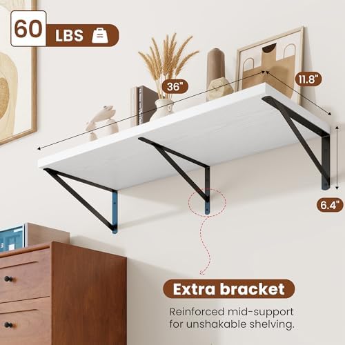 Deep Wall Shelves 36"W x 12"D Engineered Wood Floating Shelves - Image 3