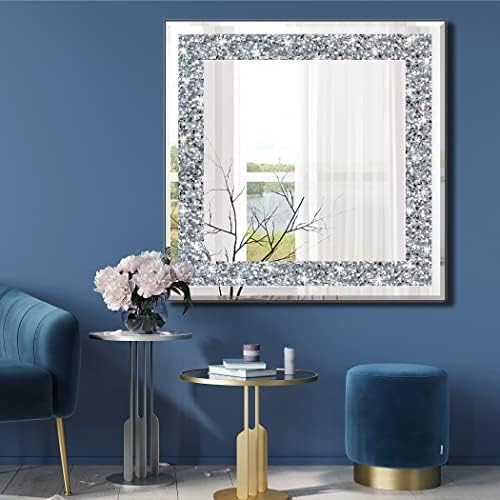 20" Square Crushed Diamond Silver Glass Mirror - Image 2