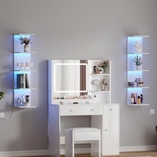 Qupui 5 Tier Wall Shelf with LED Light, 37.8 Inch Floating - Image 3