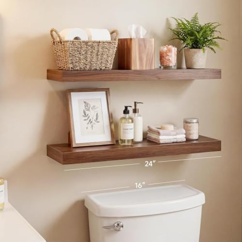 24in Walnut Floating Shelves for Wall, Home Decor - Image 4