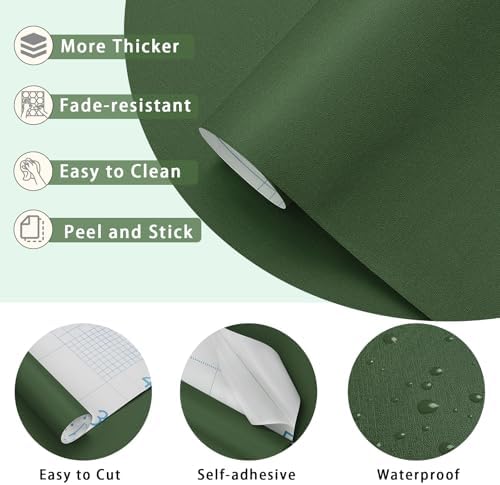 Yasinet 17.7" x197" Dark Green Wallpaper Green Peel and Stick Wallpaper - Image 4