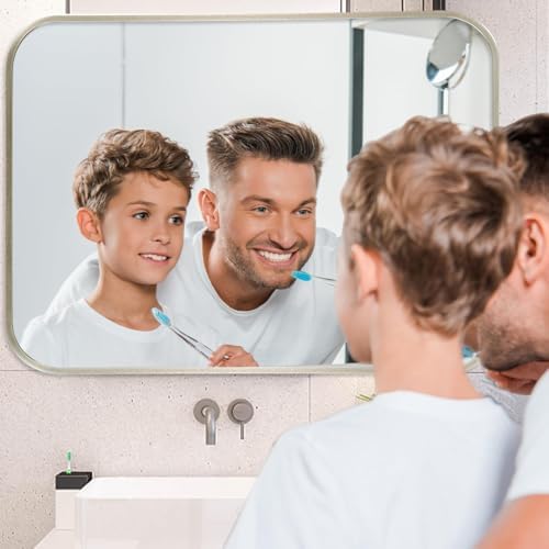 16x24 Inch Brushed Nickel Bathroom Mirror, Framed Rectangle Mirror - Image 3