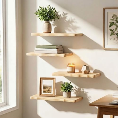 Pinkunn 4 Pcs Floating Shelves for Wall Rustic 15.75 Inches Wooden Floating - Image 2