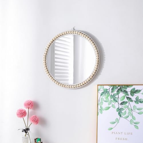 15 Inch Boho Beaded Round Mirror Wall Decor, Decorative Hanging Circle Nursery - Image 3