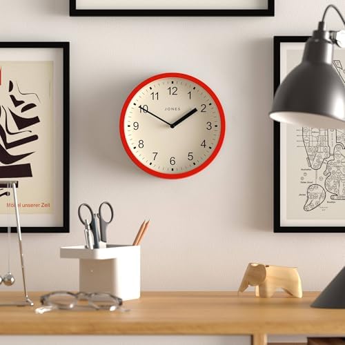 JONES CLOCKS® Spin wall Clock | Small Modern Round Clock | 8" | Red | Easy to - Image 2