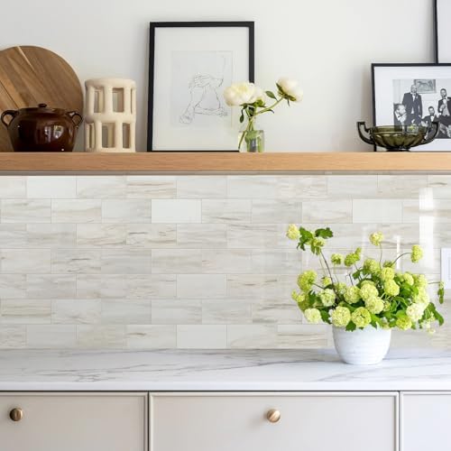 Vamos Tile 4-Piece Glossy Wooden Marble Grain Peel & Stick Backsplash Tile - Image 4