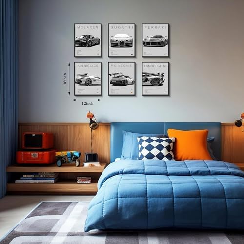 HTTART Car Posters for Boys Room Set of 6, Vintage Race Car Wall Art, Supercar - Image 3
