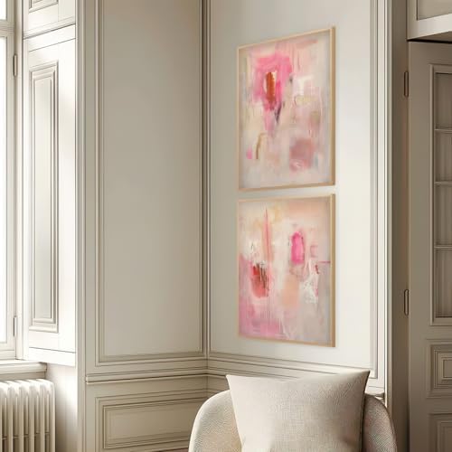 ZHGYGBN Modern Wall Art Pink Beige Abstract Set of 2 16x24 Inch Unframed - Image 4