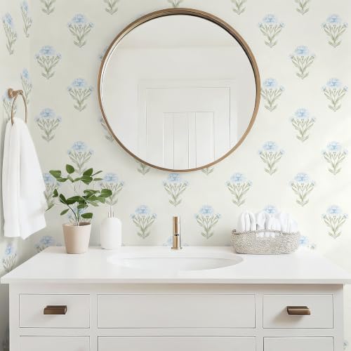 Safiyya White and Blue Peel and Stick Wallpaper Floral Contact Paper 197"x17.3" - Image 4