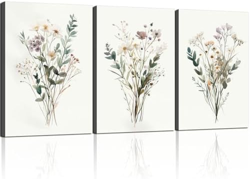 3pcs Framed Plants Flowers Wall Art Decor Canvas Print Nature Style Farmhouse by Unknown
