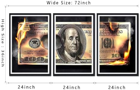 Modern Money Benjamin Franklin Canvas Wall Art Black Framed Painting 3 Panels - Image 6