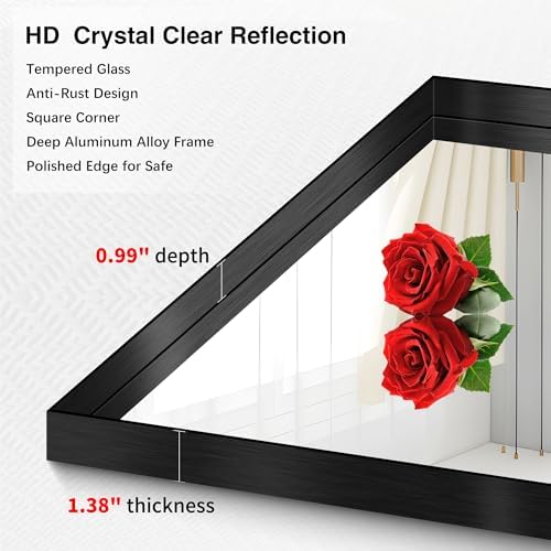 Black Bathroom Mirror, 24x48 Inch Rectangular Framed Mirror, Large Wall Mounted - Image 4