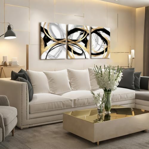 LYYGLYY 3Pcs Framed Abstract Black and Gold Canvas Wall Art 16x24 Inches - Image 5