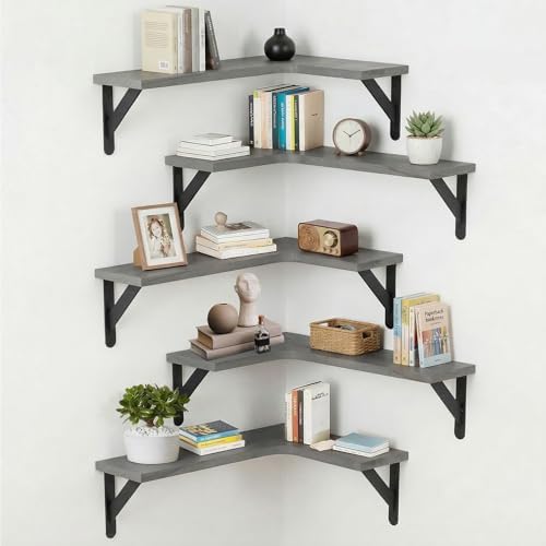 Corner Floating Shelves Set of 5, Rustic Wood Shelves by RAIHOMKIT