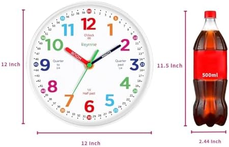 Roymnie 12" Wall Clock for Kids Learning Battery Operated Teaching Silent - Image 2