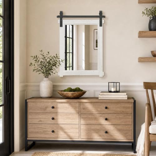 Besdomus Rustic Bathroom Vanity Mirror: 22"x30" White Farmhouse Barn Door - Image 6